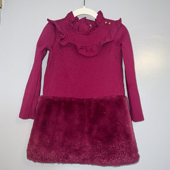 Janie and Jack Girl's Raspberry Radiance Faux Fur Ruffle Ponte Dress Size 4 - Picture 1 of 5